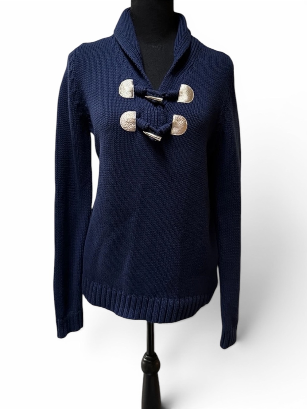 Lilly Pulitzer Bainbridge Sweater Shawl Collar Toggle Navy Gold